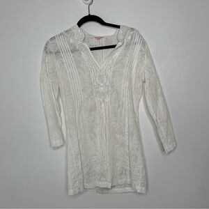 Lilly Pulitzer white semi sheer beaded tunic top
